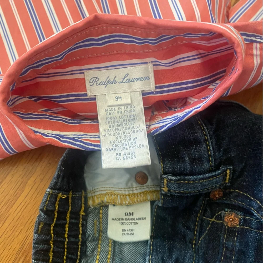 Ralph Lauren Pink Striped Shirt and Blue Jeans Set
